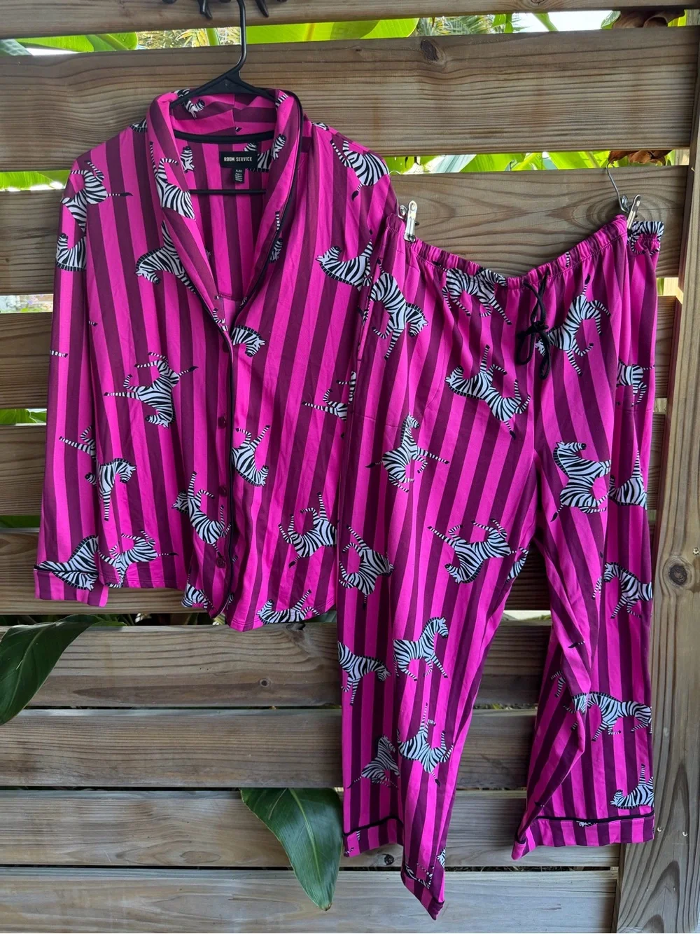 Women Hot Pink Zebra Stripe Pajama Set